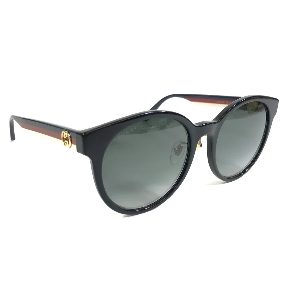 Gucci Sunglasses GG0416SK 001 Shiny Black Blue Red Ivory w/ Gray Gradient Lenses